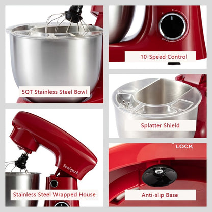 3-in-1 Stand Mixer 10-Speed Tilt-Head with Pulse - 5.5QT Stainless Steel Bowl Kitchen Mixer with Dough Hook