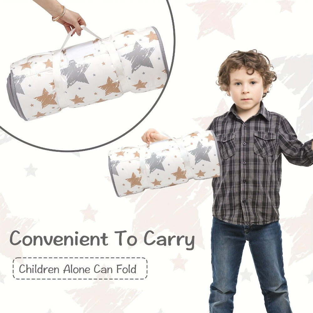 Toddler Nap Mat with Removable Pillow & Minky Blanket, Rollup Kids Sleeping Mat for Daycare Preschool