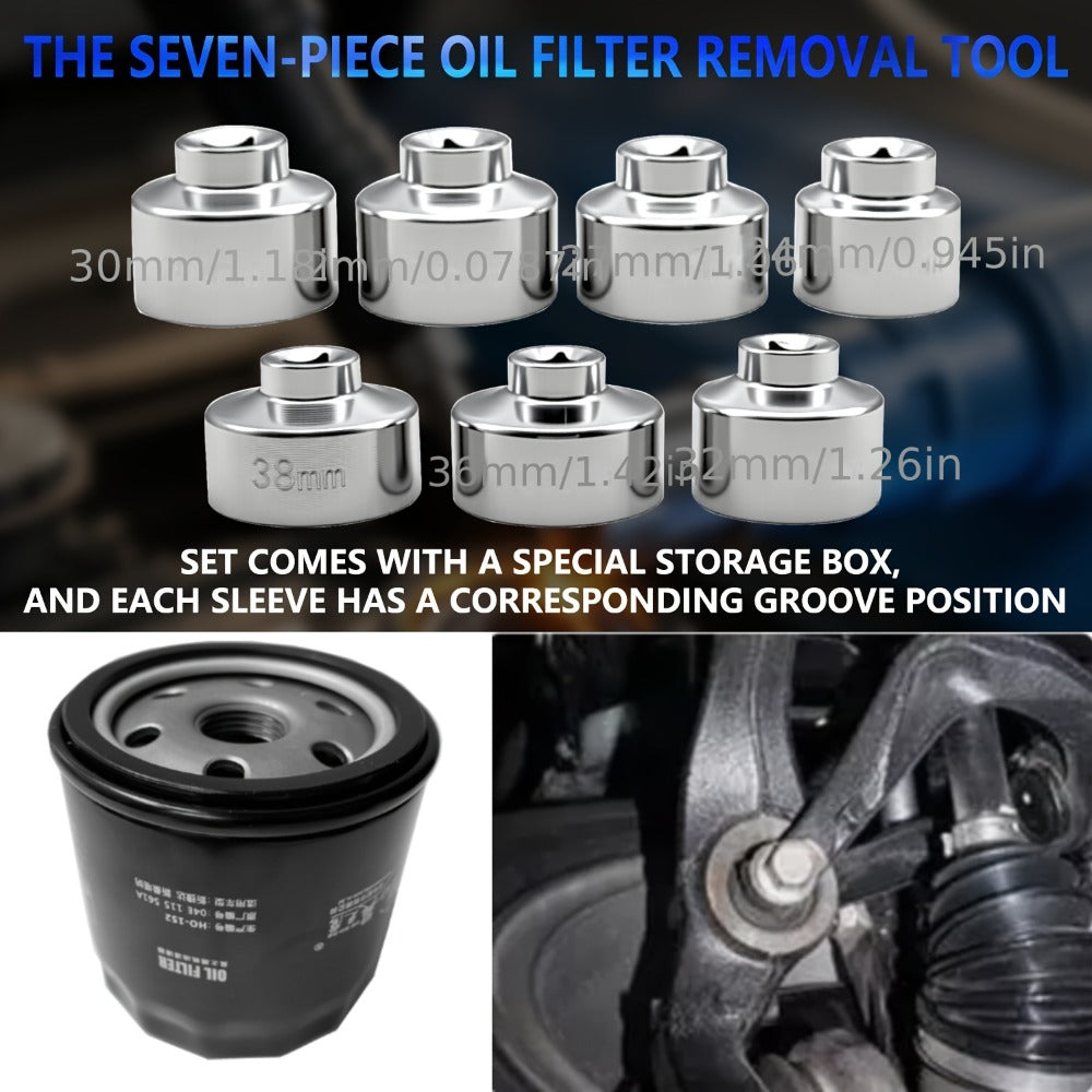7-Piece Oil Filter Wrench Socket Set – CR-V Steel Hexagonal Cap Wrenches 24mm to 38mm, 3/8-Inch Drive, Universal Fit for Car Oil Filter