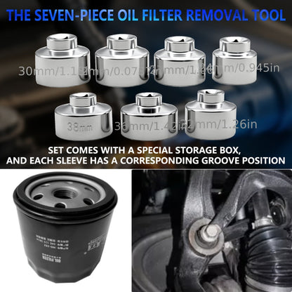 7-Piece Oil Filter Wrench Socket Set – CR-V Steel Hexagonal Cap Wrenches 24mm to 38mm, 3/8-Inch Drive, Universal Fit for Car Oil Filter