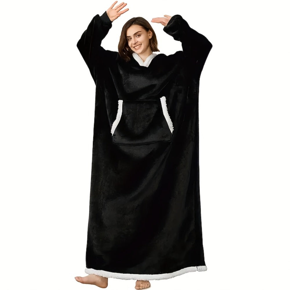 Wearable Blanket Hoodie – Oversized Extra-Long Ultra-Soft Acrylic Hooded Blanket for Adults, Warm Cozy TV Watching Winter Gift for Christmas