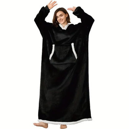 Wearable Blanket Hoodie – Oversized Extra-Long Ultra-Soft Acrylic Hooded Blanket for Adults, Warm Cozy TV Watching Winter Gift for Christmas