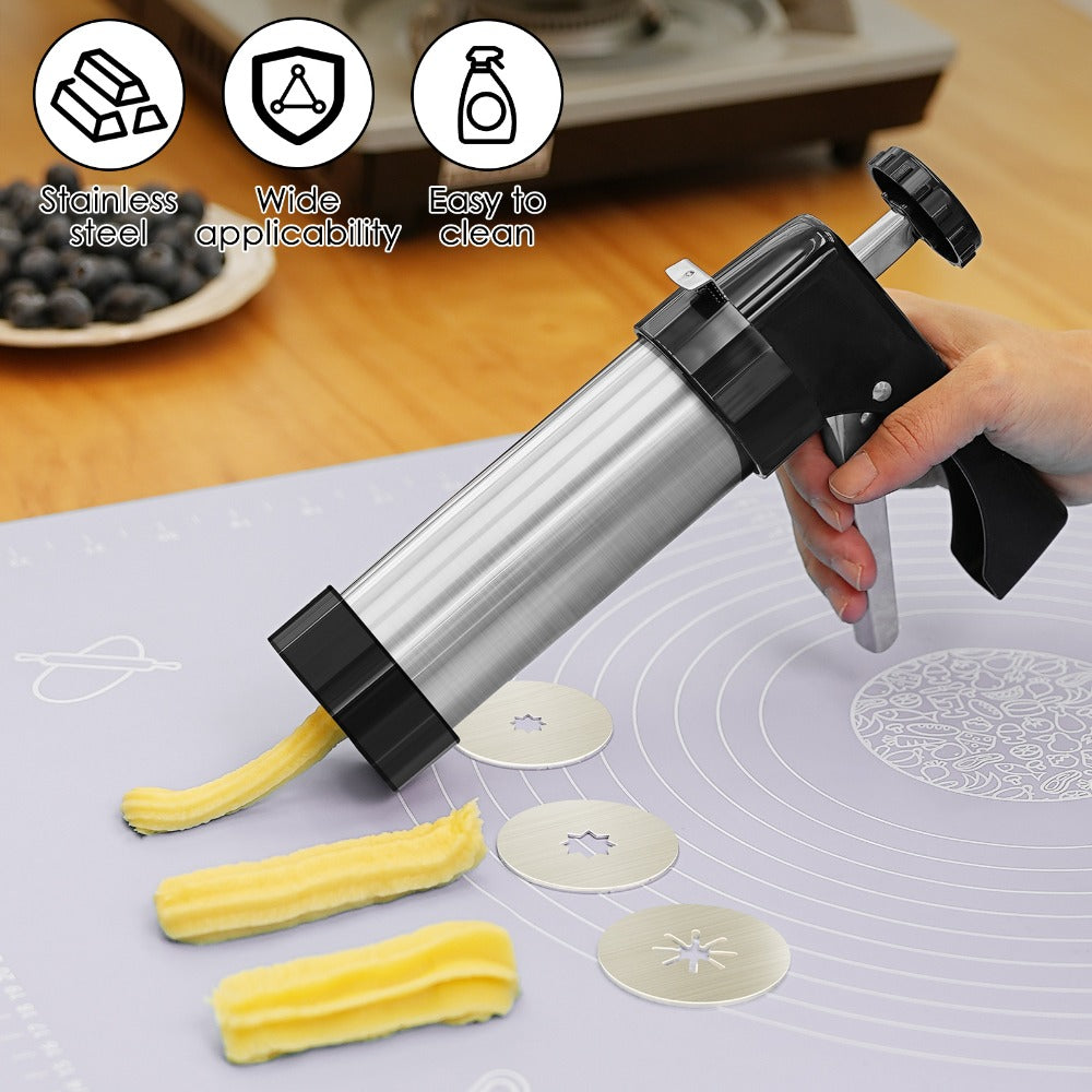 Cookie Press Kit Stainless Steel – 16 Cookie Discs & 8 Icing Tips, Biscuit Press Maker for Christmas Holiday Baking