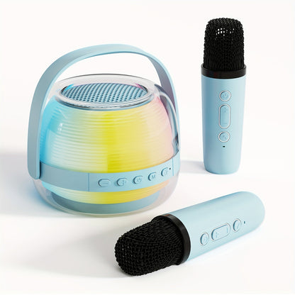 Portable Karaoke Machine with 2 Wireless Microphones, 3-Piece Bluetooth Speaker Set, Ambient Night Lamp Lighting