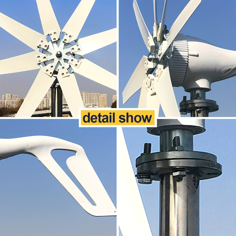 Wind Power Generator 1000W Horizontal Axis, 12V 24V with MPPT Controller, 6-Blade Coreless Magnet