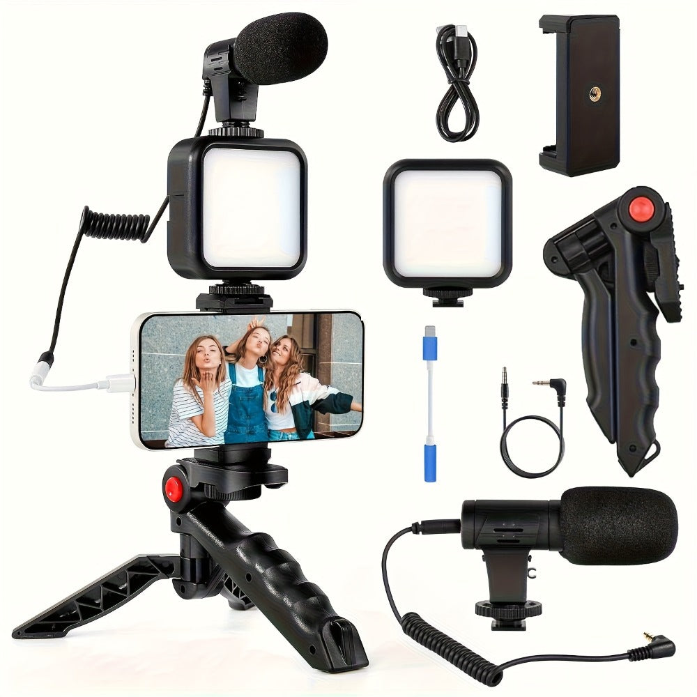 Phone Vlogging Kit with Noise-Reduction Microphone Tripod & LED Fill Light, TikTok YouTube Instagram Content Creator Setup