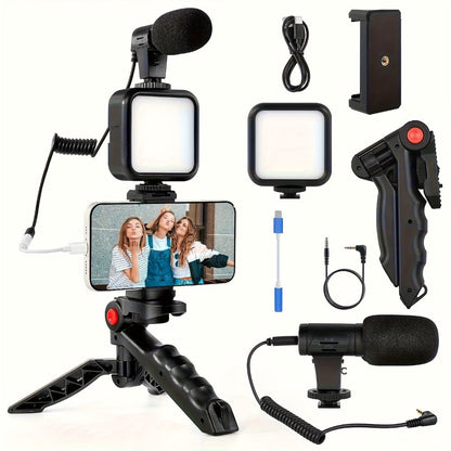 Phone Vlogging Kit with Noise-Reduction Microphone Tripod & LED Fill Light, TikTok YouTube Instagram Content Creator Setup