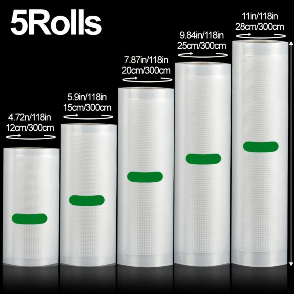 Vacuum Seal Bags Roll 5-Pack Multi-Size, PE+PA Vacuum Storage Roll Bags 3 Meters, 5 Widths for Food Storage