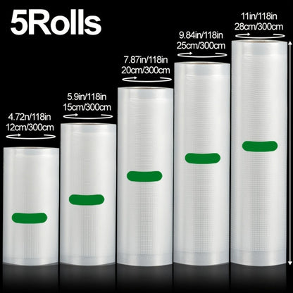 Vacuum Seal Bags Roll 5-Pack Multi-Size, PE+PA Vacuum Storage Roll Bags 3 Meters, 5 Widths for Food Storage