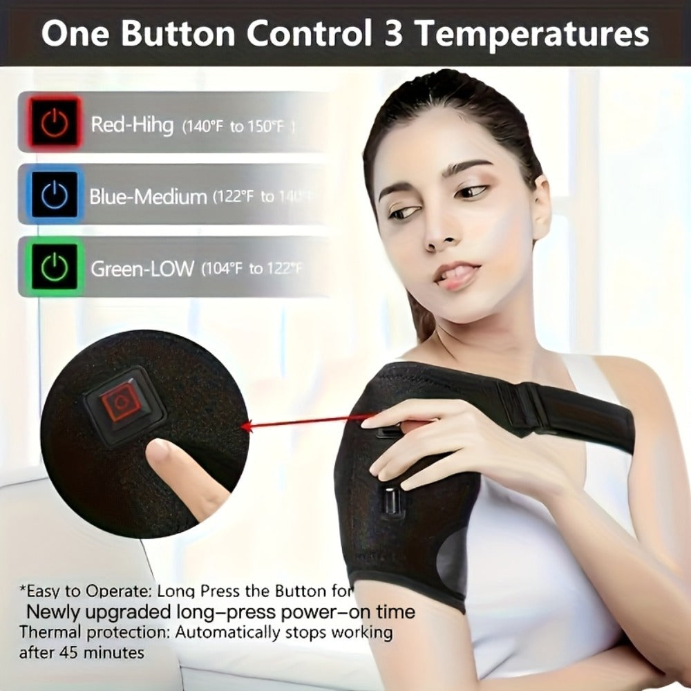USB Heated Shoulder Pad with 3-Speed Temperature Control, Electric Heating Wrap for Shoulder & Neck Pain