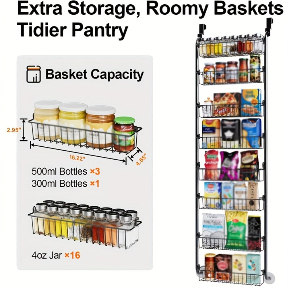 Over-the-Door Metal Organizer Rack 6 & 8 Tier – Pantry Storage, Spice Rack, Kitchen Cabinet Organizer, Holds Up to 80 Lbs