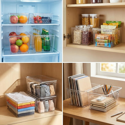 Clear Stackable Storage Bin Set with Six 10 x 6 x 5-Inch Containers, Matching Lids and Side Handles