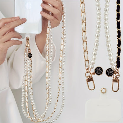 Pearl Double Chain Phone Strap Crossbody Wristband Lanyard for Women Girls with the Listed Color, Size or Set Options for Everyday Carry