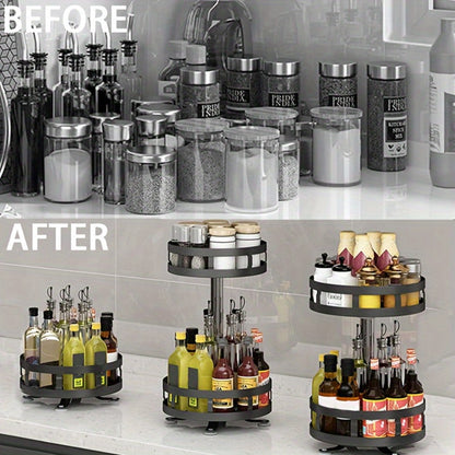 Rotating Spice Rack Kitchen Organizer with One, Two or Three Metal Tiers and 360-Degree Turntable Base