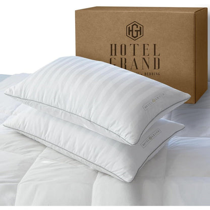 Hotel Collection Feather Down Bed Pillows Set of 2, 500 Thread Count 100% Cotton for Entryways, Bedrooms and Living Spaces