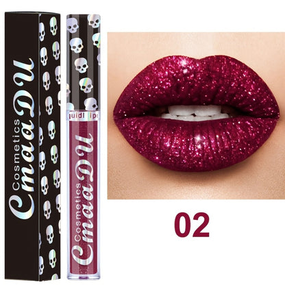 Glitter Lip Gloss Set 3pcs Skull Design Shimmer Liquid Lipstick Long Lasting Easy Remove Bold Shiny Lip Color for Music Festival Rave Party