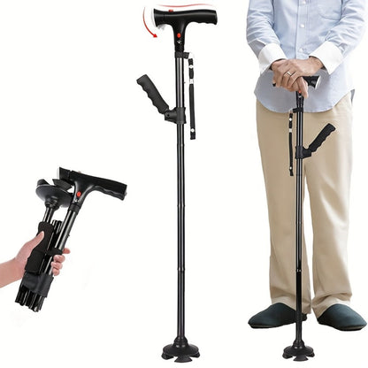 Foldable Walking Cane for Seniors Adjustable Height Folding Stick with Wrist Strap T-Handle for Entryways, Bedrooms and Living Spaces