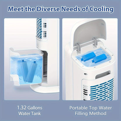 Evaporative Air Cooler Portable 1.32 Gal, 3-in-1 Swamp Cooler Fan Humidifier with Ice Cooling, 4 Ice Packs