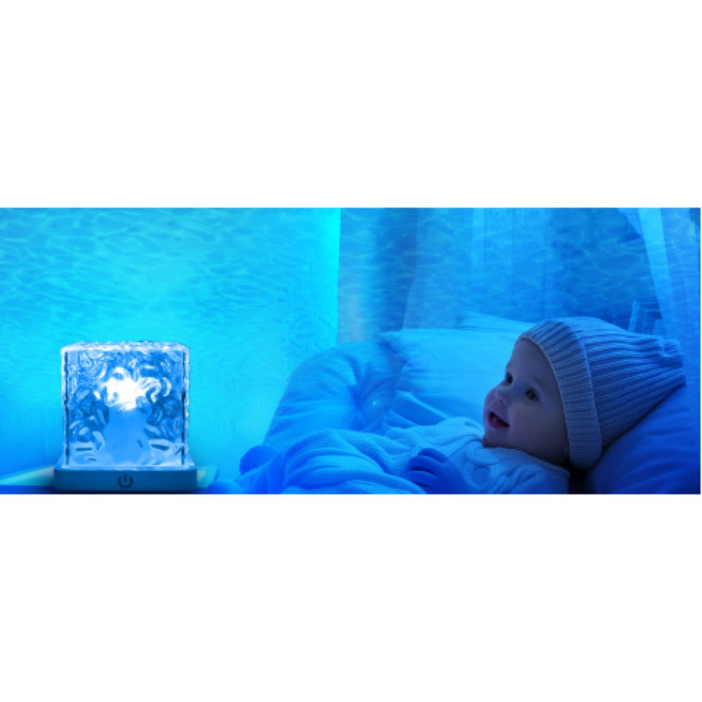 Compact Cube Projection Night Light with Textured Top, Touch Button, Remote and USB Charging