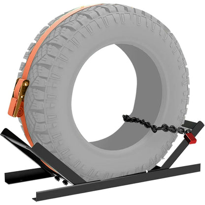 Semi Truck Spare Tire Carrier Rack Adjustable Steel Holder with Anti-Sway Chain & Ratchet Strap for Class 8 Semi-Trailers Kenworth Peterbilt
