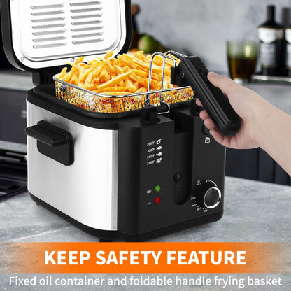 Deep Fryer Electric 1500W Non-Stick with Detachable Basket Adjustable Temperature Control for Home Cooking, Dining and Outdoor Meals