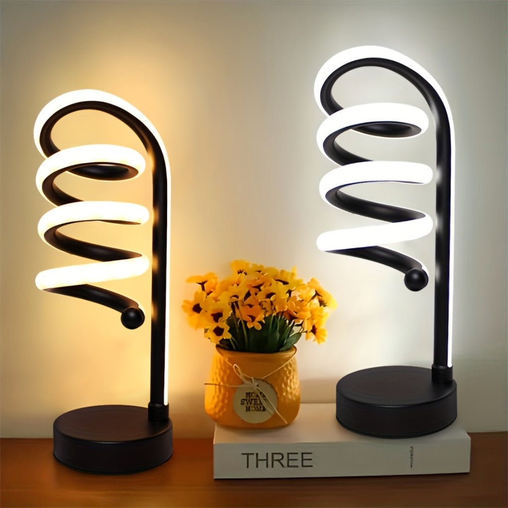 Dimmable Spiral Table Lamp with Touch Control & USB-C Charging Port, 3-Way Brightness Bedside Nightstand Lamp