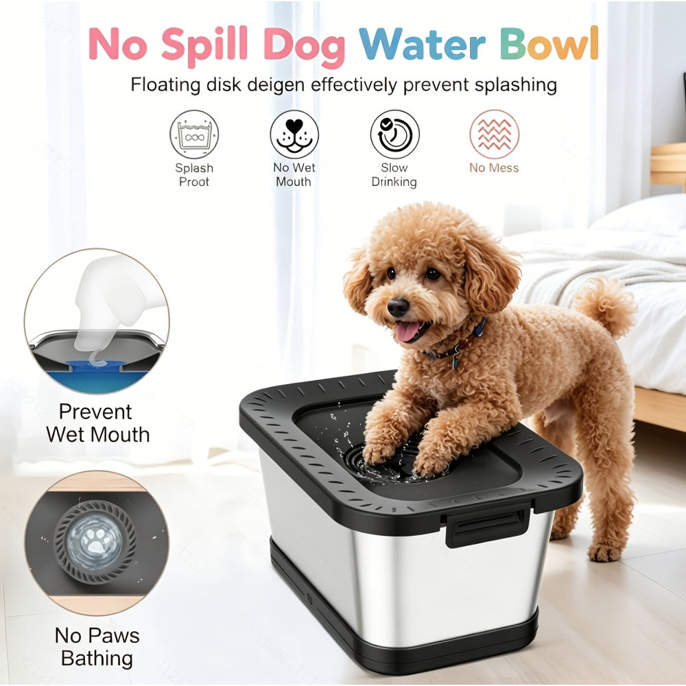 Stainless Steel Dog Water Bowl No Spill 7L XXL with Anti-Splash Mat – Spill-Proof Slow Feeder for Messy Drinkers