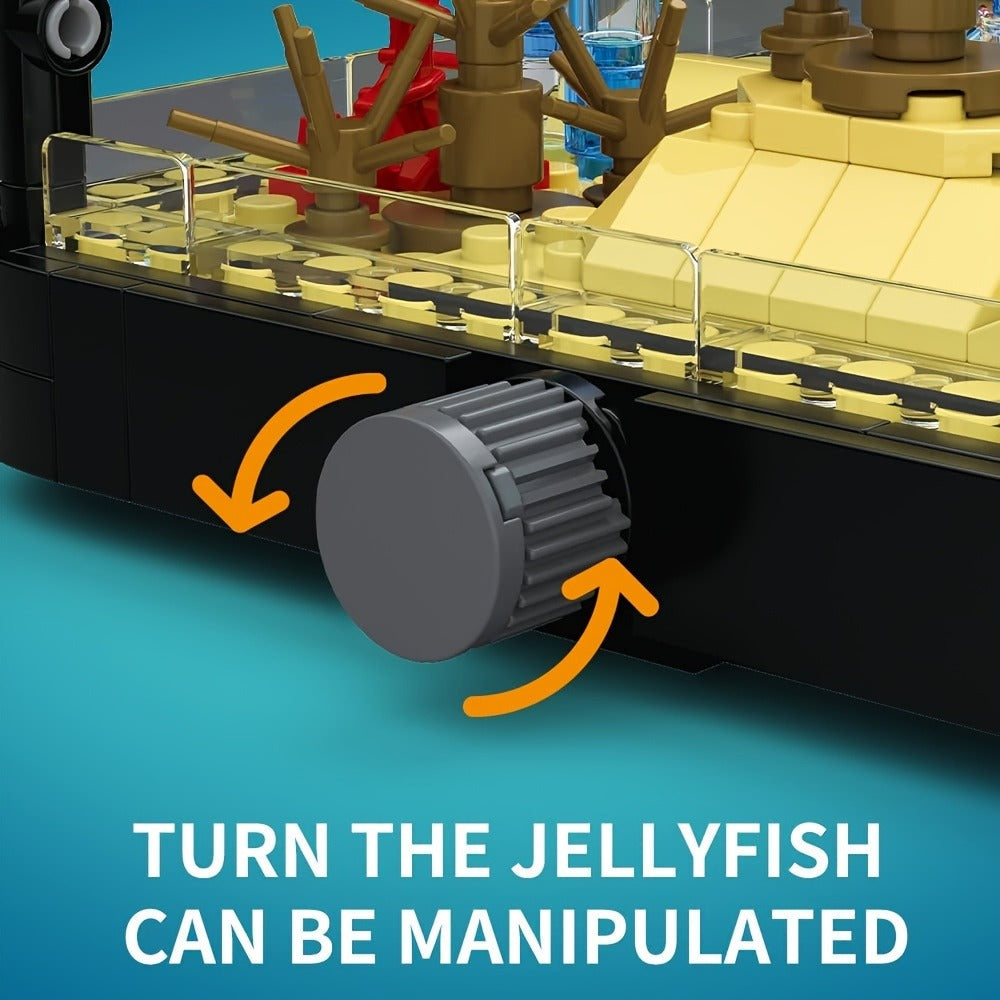 LED Aquarium Building Block Set, Fish Tank Marine Jellyfish Brick Model Kit with Glowing Light