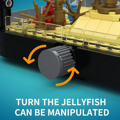 LED Aquarium Building Block Set, Fish Tank Marine Jellyfish Brick Model Kit with Glowing Light