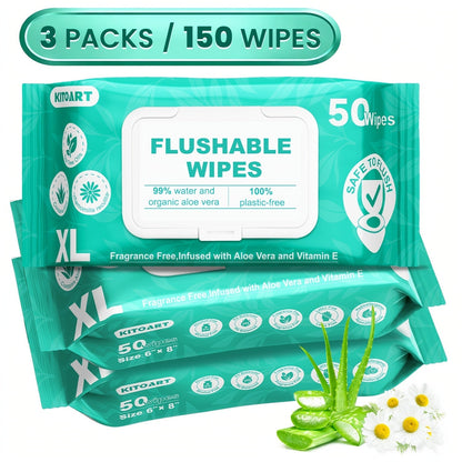 Flushable Wet Wipes Adult XL Unscented No Alcohol Septic Safe Toilet Wipes Portable Family Size for Bathroom Outdoor Camping Travel Hygiene