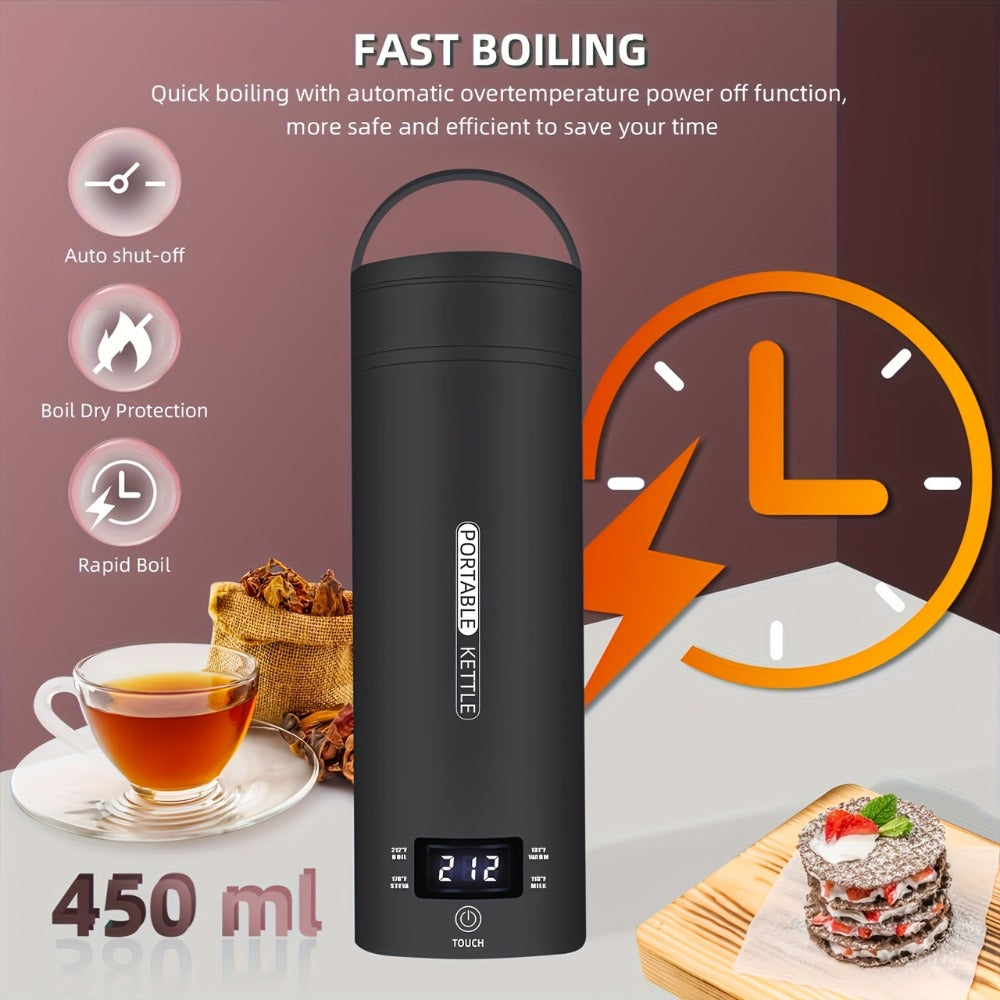Travel Electric Kettle Mini Portable 304 Stainless Steel 4 Temperature Settings Auto Shut-Off Boil-Dry Protection BPA-Free Water Boiler