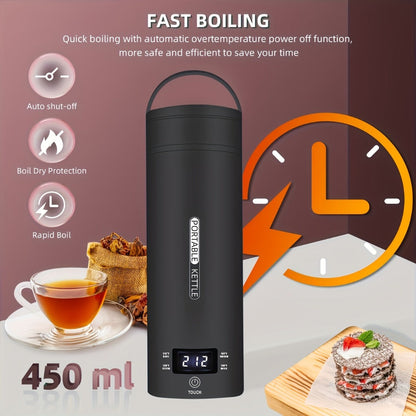 Travel Electric Kettle Mini Portable 304 Stainless Steel 4 Temperature Settings Auto Shut-Off Boil-Dry Protection BPA-Free Water Boiler