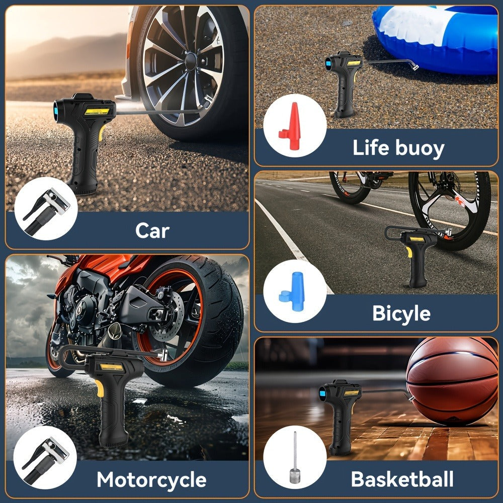 Portable Tire Inflator Air Compressor 150 PSI Cordless with Auto-Shutoff Digital Pressure Gauge LED Light Wireless USB Charging for Car