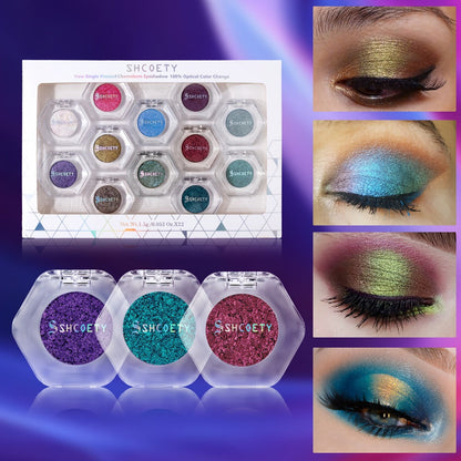 Chameleon Color-Shifting Eyeshadow Palette 12 Shades, Pearlescent Pigments Matte & Shimmer Blendable Eye Makeup Kit for Women