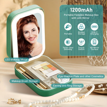 Lighted Makeup Case with LED Mirror & Cosmetic Organizer – 1200mAh Rechargeable USB Travel, for Makeup, Travel and Everyday Vanity Use