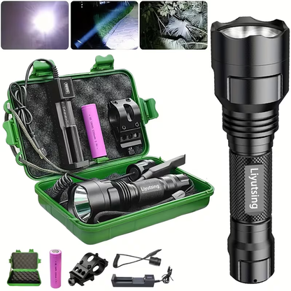 Flashlight Red, Green or White Hunting Light with Remote Switch, 18650 Battery and Mount Options