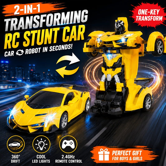 Transforming RC Robot Car for Kids 2.4GHz, One-Button Deformation Stunt Car 360 Drift LED Lights