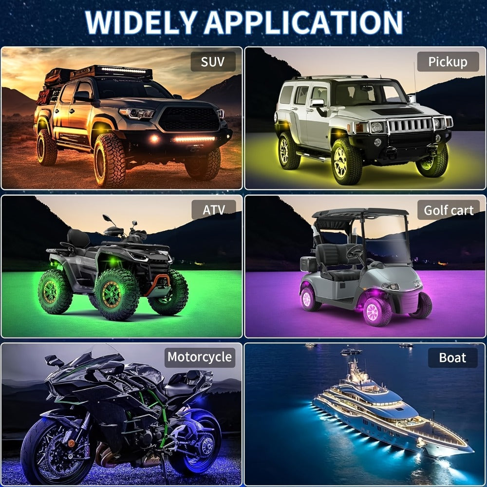 RGB LED Rock Lights Kit for Trucks & Off-Road – App & Remote Control, Music Mode, Underglow Neon Lights for SUV, ATV, UTV