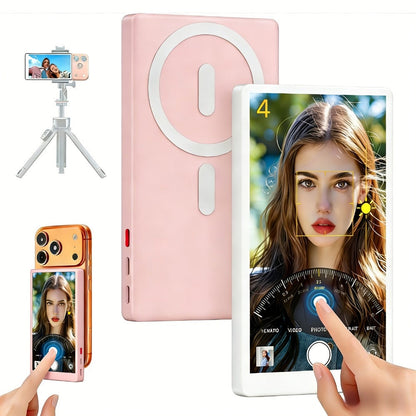 Wireless Selfie Monitor Screen for iPhone Android, 2500mAh Battery, Remote Control, 3-Level Brightness & Wide Screen Mode
