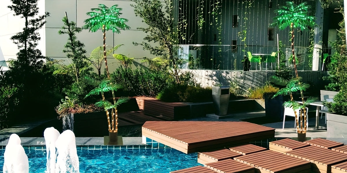 Solar Palm Tree Light 7ft 260 LED Outdoor Patio Tropical Decor Waterproof