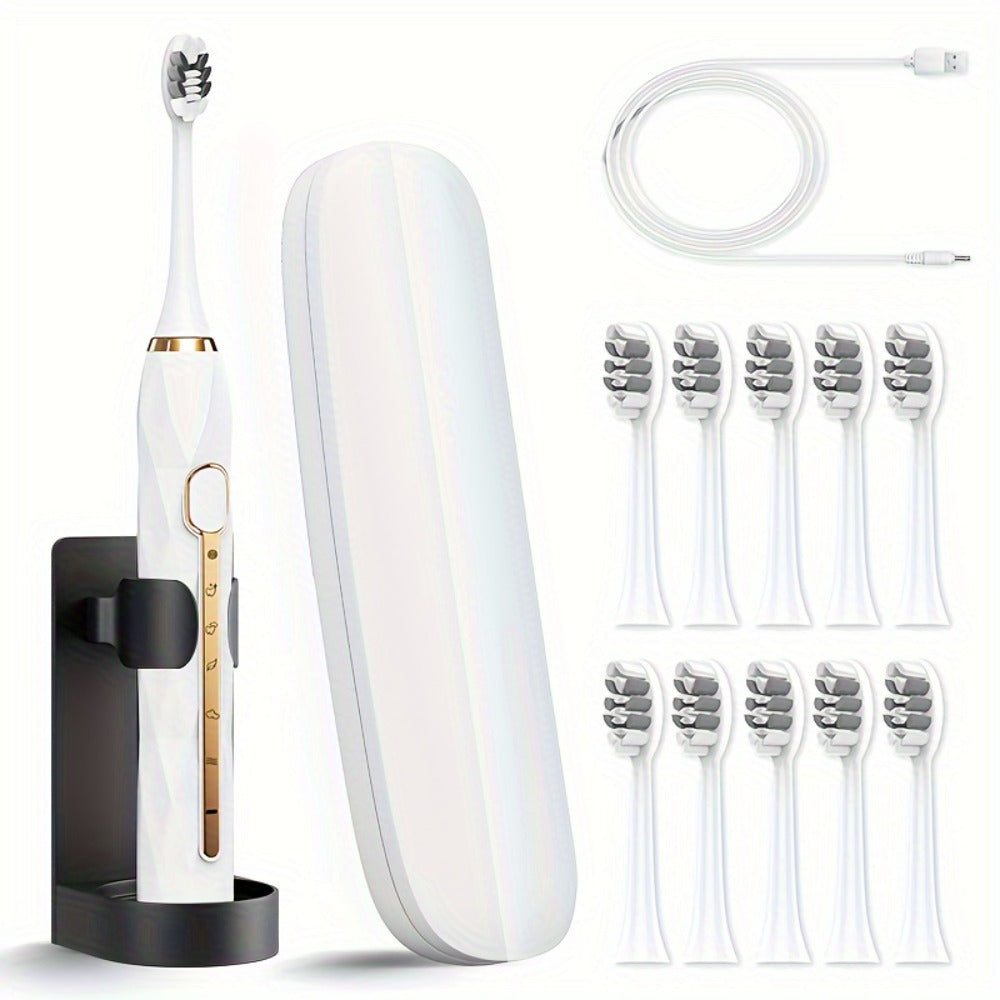 Electric Toothbrush Set with IPX8 Rating, 10 Brush Heads, Travel Case, Holder and Five Color Bundles