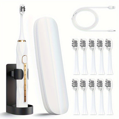 Electric Toothbrush Set with IPX8 Rating, 10 Brush Heads, Travel Case, Holder and Five Color Bundles