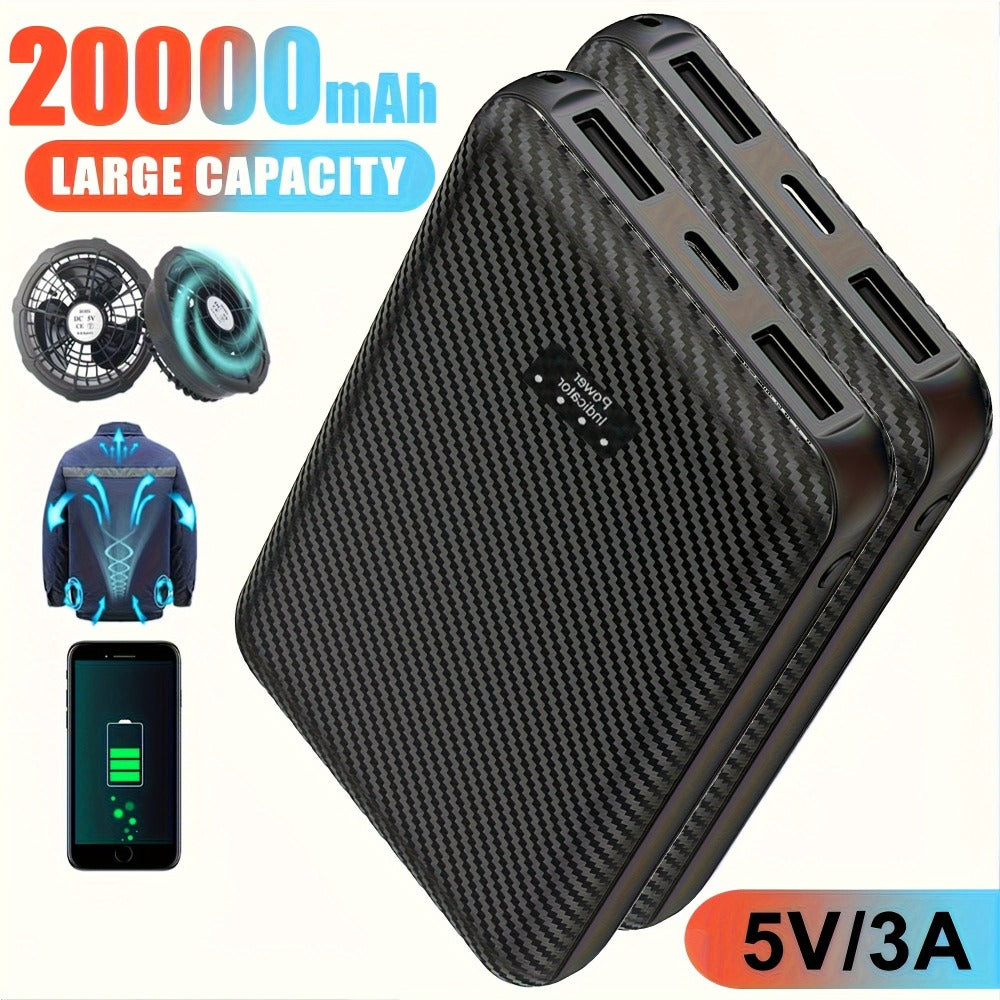 Power Bank 20000mAh 5V/3A for Fan Vests with USB-C Input/Output and USB-A 5V/2A Port for Cooling Garments