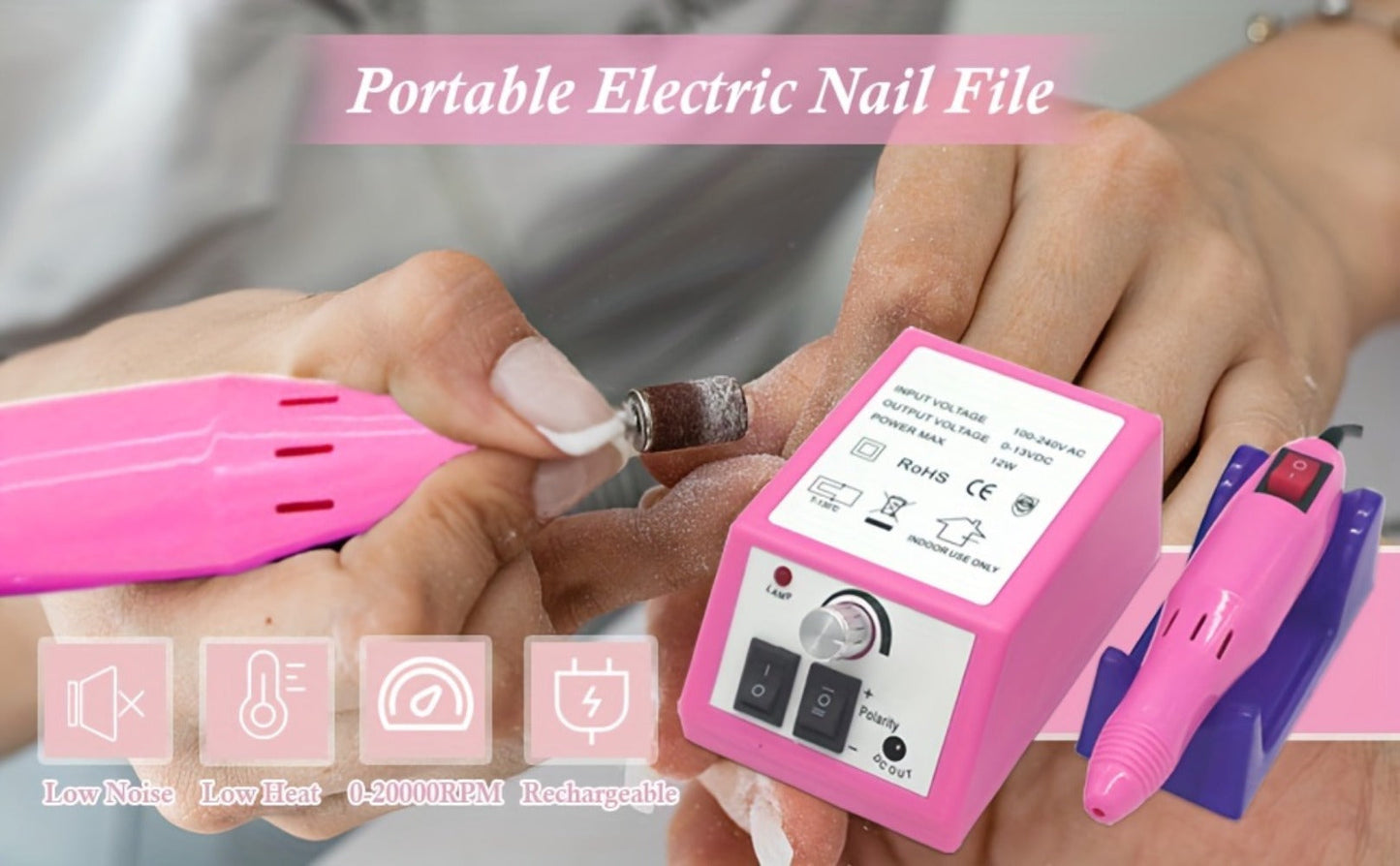 Electric Nail Drill 20000 RPM Console Kit with 6 Bits, 50 Sanding Bands and Standard or 8-in-1 Options