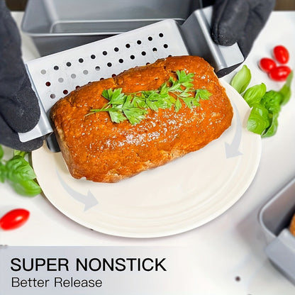 Nonstick Meatloaf Pan with Drain Tray, 2-Piece Carbon Steel Loaf Pan Set for Baking, Fat-Reducing Bread Pan with Insert