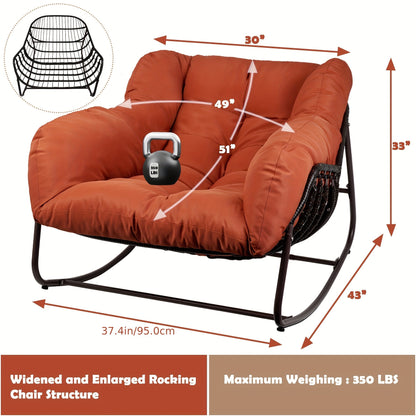 Papasan Rocking Chair Outdoor Wicker Egg Chair with Cushion & Pillow, Large Patio Rocker for Garden