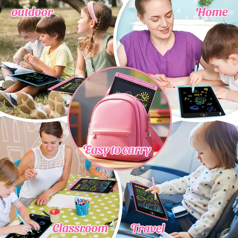 LCD Drawing Tablet with Stylus 2 Pack, 8.5 Inch Reusable Doodle Pad for Kids, Blue & Pink, Battery-Powered Educational Toy