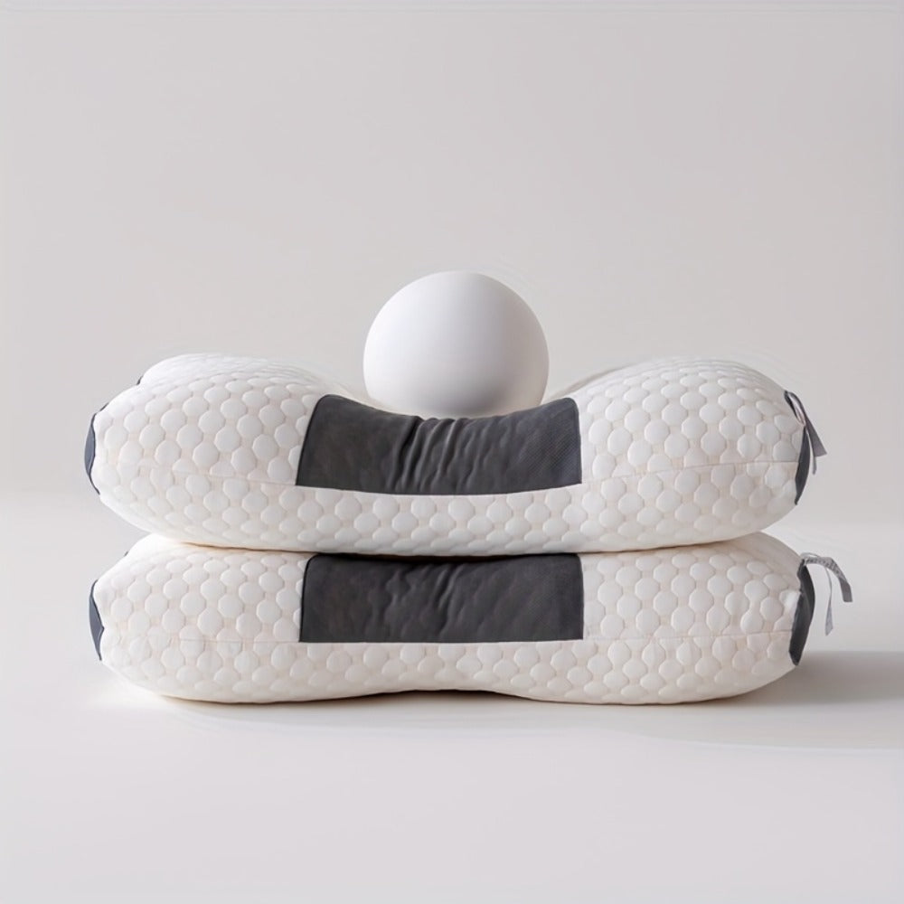 Two-Pillow Contoured Neck Pillow Set with White and Gray Cover and 74 x 41 cm Pictured Size