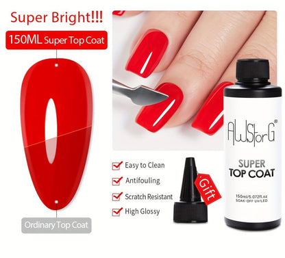 Gel Nail Polish Super-Glossy Top Coat in 15ml Soak-Off Formula with UV/LED Cure for Nail Art