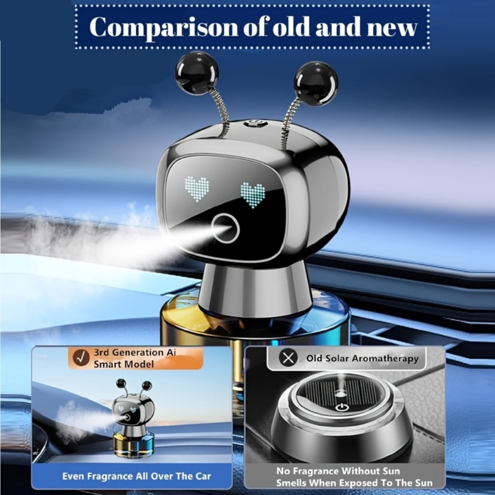 Smart Car Air Freshener Robot Shape – USB Rechargeable Auto Spray Diffuser with 4 Fragrance Levels, Start-Stop Automatic Scent Dispenser